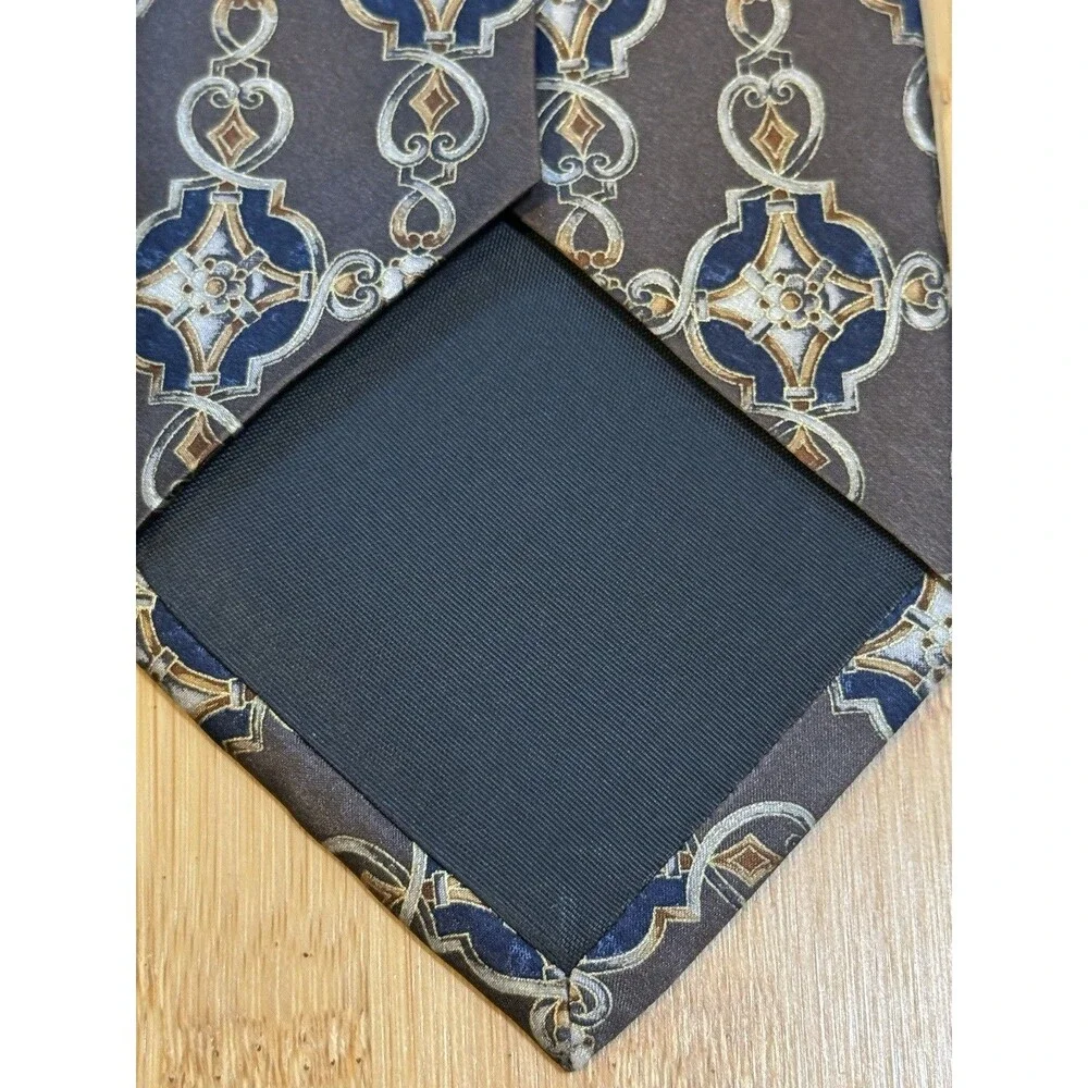 Bill Blass Men's 100% Silk Tie Brown Blue Gold Medallion Executive Necktie